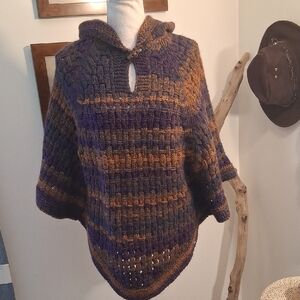 Cozy Multicolor Knit Alpaca Mohair Blend Sweater Poncho